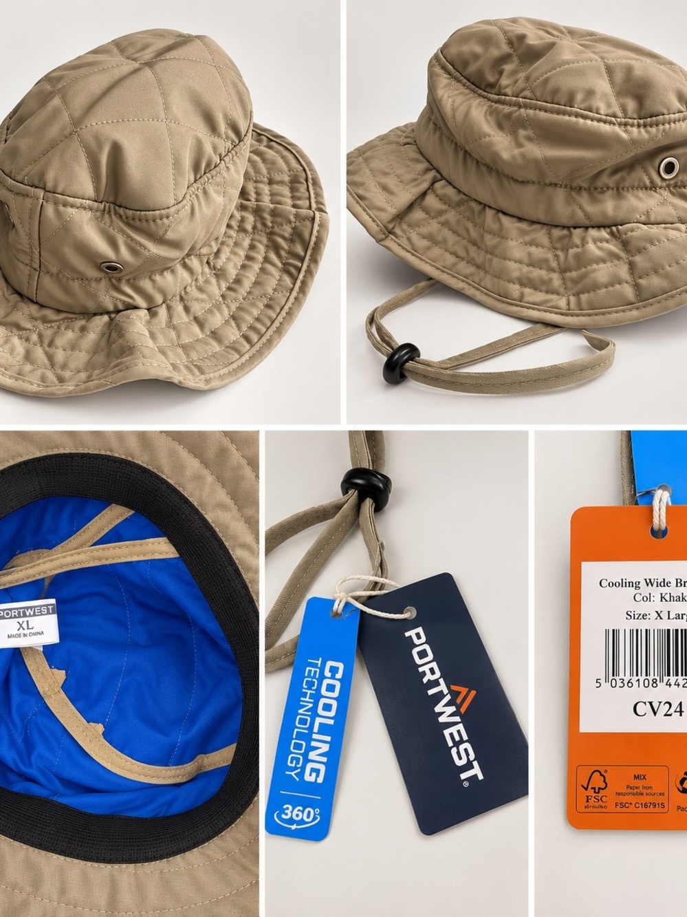 NWT Portwest Cooling Wide Brim Hat Khaki XL Outdoor Sun Work Hat